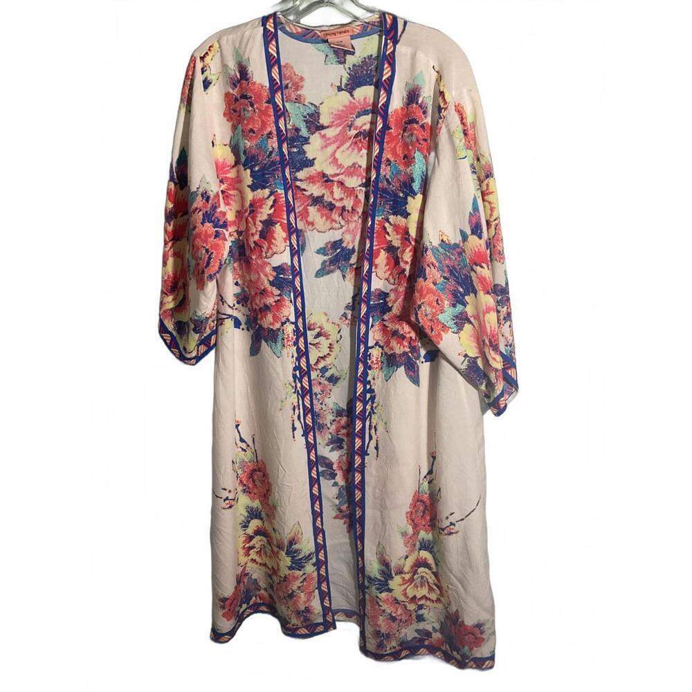 Flying Tomato Floral Kimono Robe with Colorful Embroidery S/M